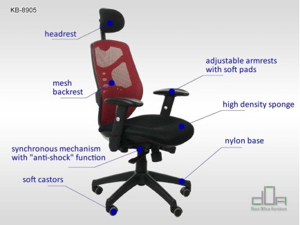 Scaun de birou ergonomic, rotativ KB-8905 rosu #AboutOfficeFurniture